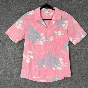 LIVE HAWAII Aloha Tropical Floral Button Up Shirt Men's Size S Pink Short Sleeve